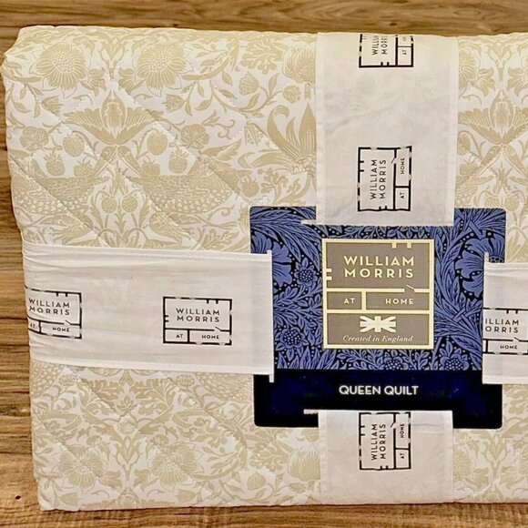 WILLIAM MORRIS QUEEN Size Cotton Strawberry Thief Diamond Quilt - 90